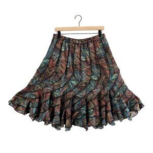 Fluted Flouncy Skirt Black Multi Color Geometric Print L MxNouveau Career Wear